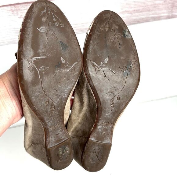 FRAU Suede Leather Wedge Pump Taupe Python Snake Print Toe IT 40 US 8 - Picture 10 of 16